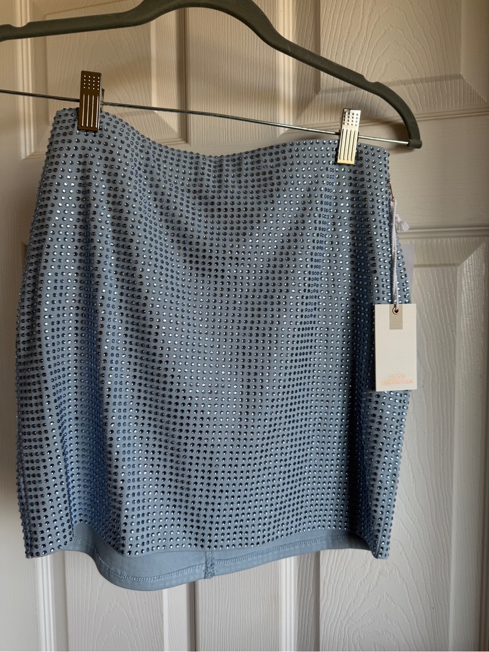 Great Amerixan Rhinestone mini Skirt Winter Sky Blue NwT S